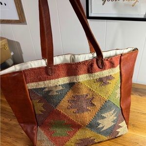Woven Pattern large Leather Tote Bag
